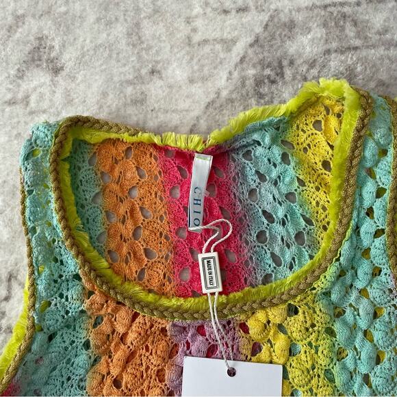 Chio Di Stefanis Crochet Knit Crop Sleeveless Top Rainbow Sz XS New Italy - Picture 3 of 10